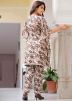 Brown Readymade Cotton Printed Kaftan With Pant