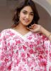 Pink Readymade Printed Kaftan With Pant In Cotton