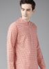 Peach Printed Mens Kurta Pajama Set