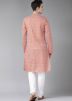 Peach Printed Mens Kurta Pajama Set