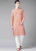 Peach Printed Mens Kurta Pajama Set