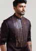 Brown Asymmetric Mens Kurta Pajama & Nehru Jacket