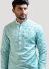 Blue Mirror Embroidered Kurta With Pajama