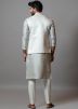 Grey Embroidered Kurta Pajama With Nehru Jacket