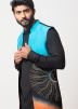 Black Long Jacket Style Kurta Pajama In Cotton