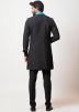 Black Long Jacket Style Kurta Pajama In Cotton