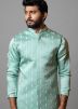 Blue Linen Kurta Pajama With Long Jacket