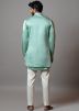 Blue Linen Kurta Pajama With Long Jacket