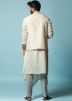 Cream Asymmetric Kurta Pajama With Jacket