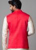 Red Embroidered Nehru Jacket In Art Silk