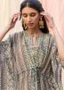 Readymade Grey Printed Kaftan In Silk