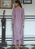 Purple Printed Kurta Set In Cotton