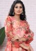Peach Floral Printed Organza Dress