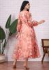 Peach Floral Printed Organza Dress