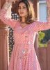 Pink Leheria Printed Long Kurta In Cotton