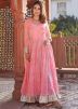 Pink Leheria Printed Long Kurta In Cotton