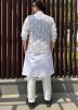 White Mens Printed Cotton Nehru Jacket