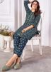 Blue Printed Kurta Set In Silk