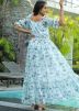 Blue Digital Printed Dress In Georgette