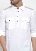 White Embroidered Mens Short Kurta In Cotton