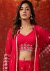 Red Embroidered Co-Ord Set In Georgette