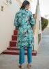 Digital Printed Cotton Readymade Pant Kurta In Blue