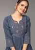 Dark Grey Readymade Viscose Short Kurti In Thread Embroidery