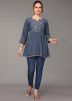 Dark Grey Readymade Viscose Short Kurti In Thread Embroidery