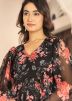 Black Floral Print Chiffon Dress
