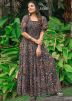 Black Floral Print Dress In Georgette