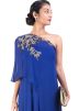 Blue One Shoulder Cape Style Asymmetric Gown