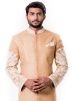 Beige Thread Embroidered Silk Sherwani