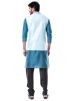 Teal Blue Cotton Silk Kurta Set With Nehru Jacket