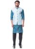 Teal Blue Cotton Silk Kurta Set With Nehru Jacket