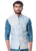 Teal Blue Straight Cut Kurta Set With Nehru Jacket
