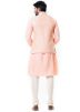 Peach Cotton Silk Kurta Set With Nehru Jacket