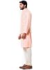 Peach Cotton Silk Kurta Set With Nehru Jacket