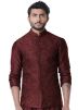 Maroon Cowl Style Kurta Set With Nehru Jacket