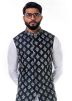 White Linen Pathani Suit Set With Nehru Jacket