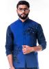 Navy Blue Cowl Style Kurta Set With Nehru Jacket