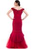Dark Red Mermaid Style Off-Shoulder Gown