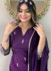 Purple Readymade Embroidered Pant Suit In Rayon