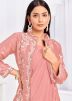 Peach Readymade Embroidered Jacket Style Saree 