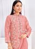 Peach Readymade Embroidered Jacket Style Saree 