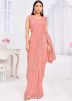 Peach Readymade Embroidered Jacket Style Saree 