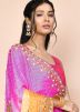 Orange & Pink Shaded Woven Saree In Jacquard