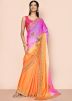 Orange & Pink Shaded Woven Saree In Jacquard