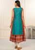 Orange & Turquoise Floral Printed Twin Layered Kurta