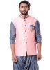Grey Cowl Style Kurta Set With Pink Jacket