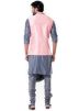 Grey Cowl Style Kurta Set With Pink Jacket